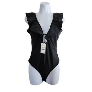 Nwt Medium Black Ruffled One-piece Swimsuit